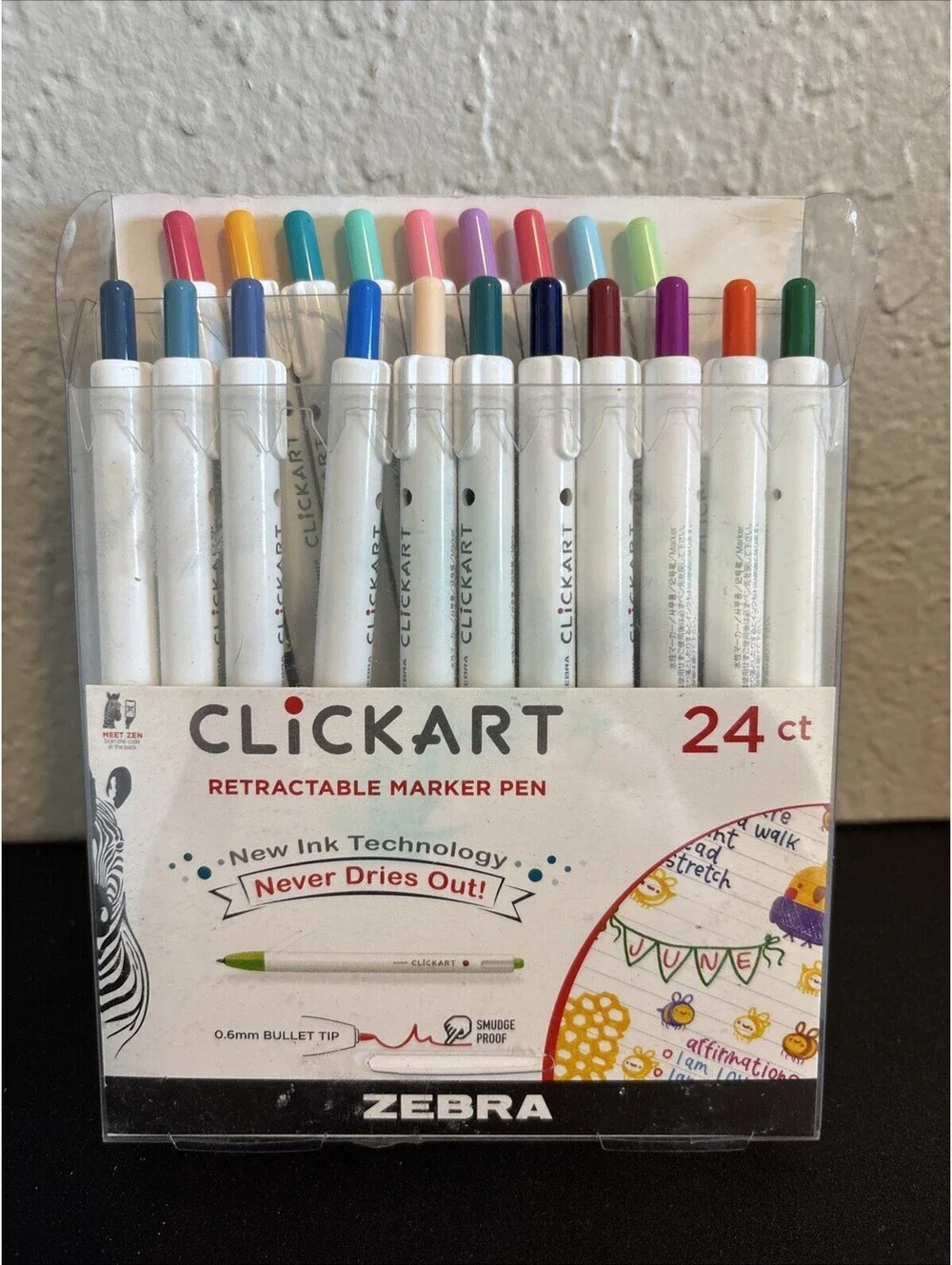 20 Count Zebra ClickArt Retractable Marker Pens